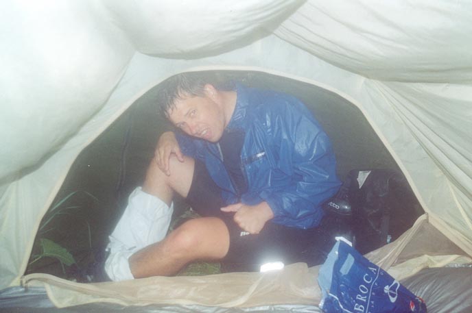 042 Wet and trying to undress before entering inner tent